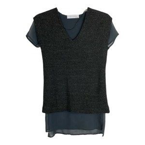 Zara Collection Womens Sweater Size Medium Gray Copper Specks Short Sleeve